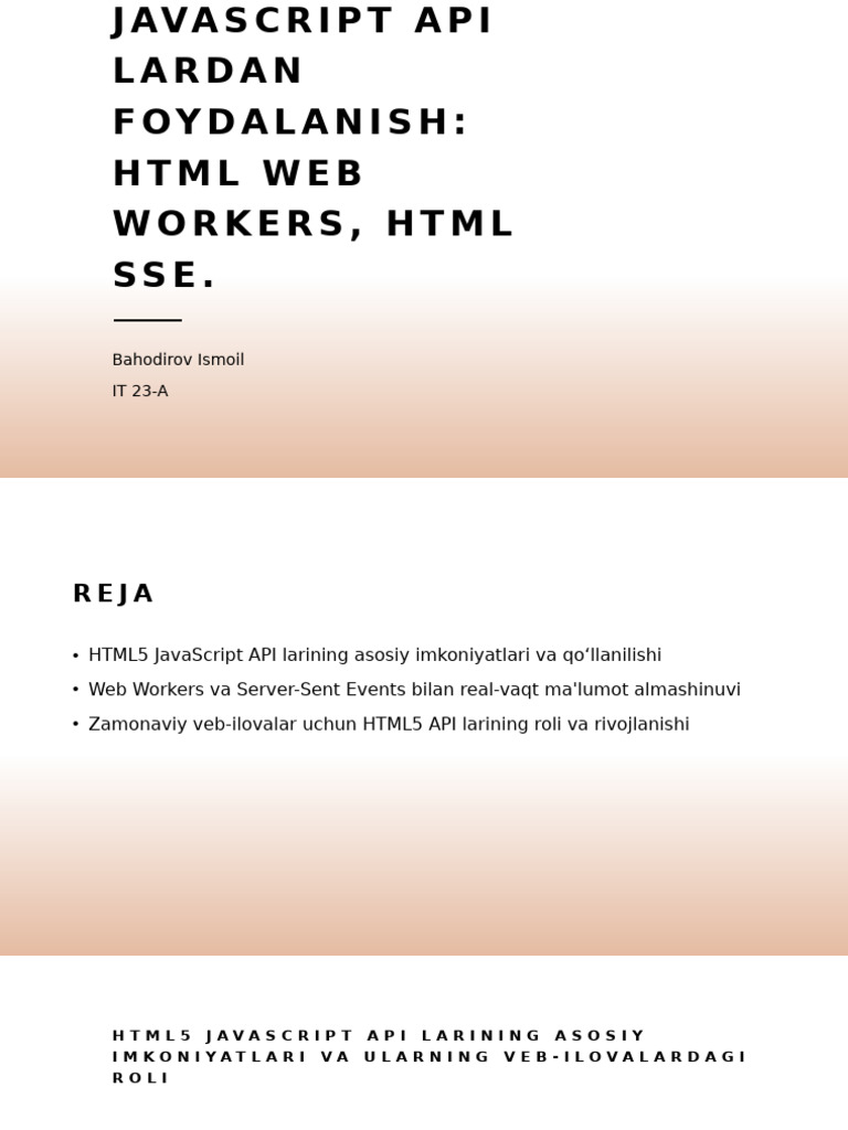 HTML5 Da JavaScript API Lardan Foydalanish HTML Web Workers, HT | PDF