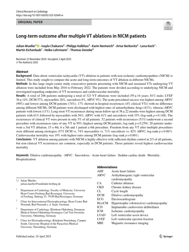 VT Ablation Outcomes in NICM Patients | PDF | Cardiology | Diseases And ...