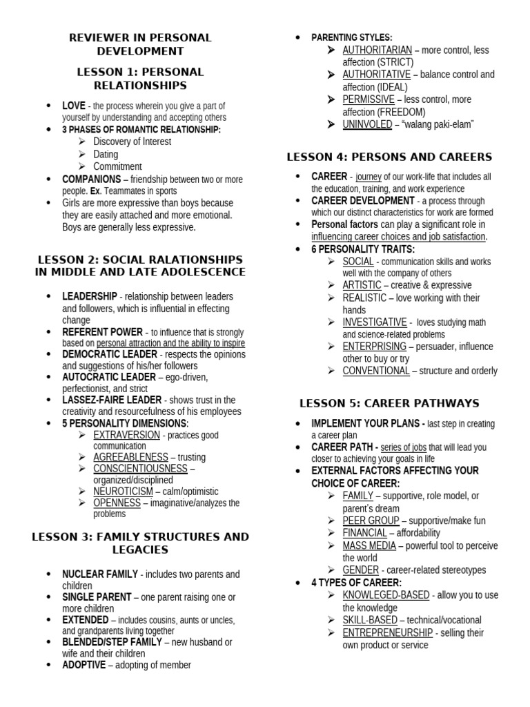 Personal Development: Relationships & Careers | PDF | Social Psychology ...