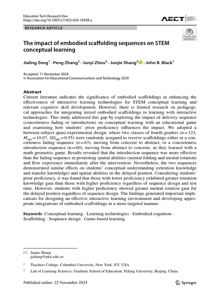 Embodied Scaffolding in STEM Learning | PDF | Embodied Cognition | Learning