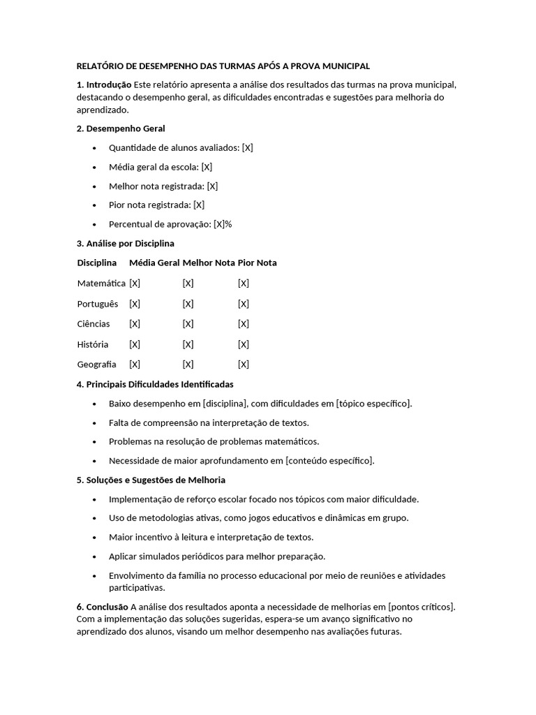 Desempenho das Turmas na Prova Municipal | PDF