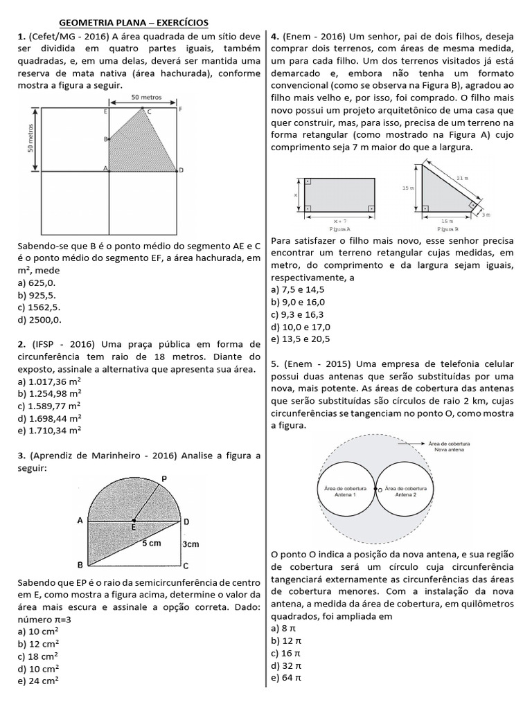 Geometria Plana - Exercícios. | PDF | Triângulo | Pi