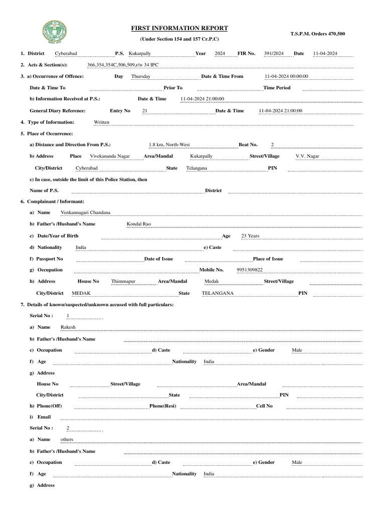 First Information Report | PDF | Crimes | Crime & Violence
