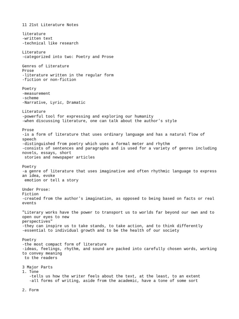 11 21st Literature Notes | PDF | Poetry | Poetics
