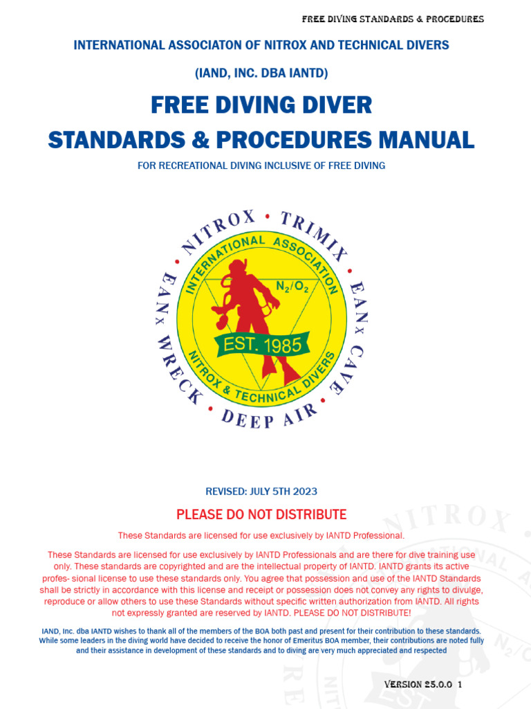 IANTD Free Diving Standards Manual | PDF | Scuba Diving | Underwater Diving