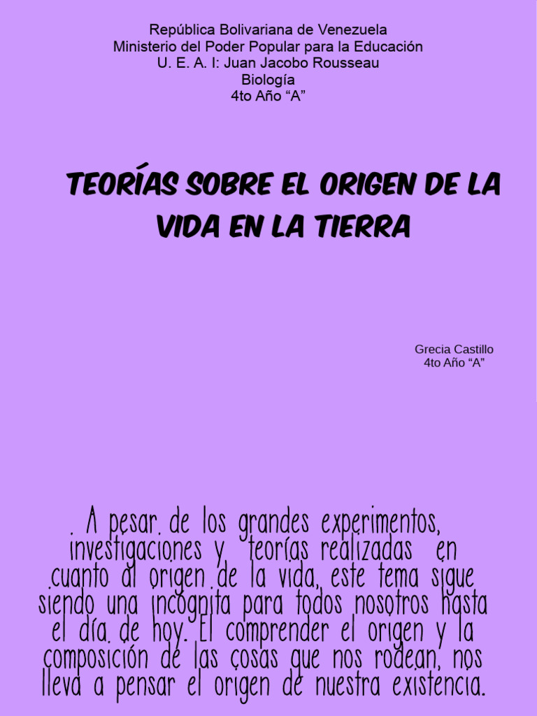 Teorías Del Origen de La Vida en La Tierra | PDF | Abiogénesis ...