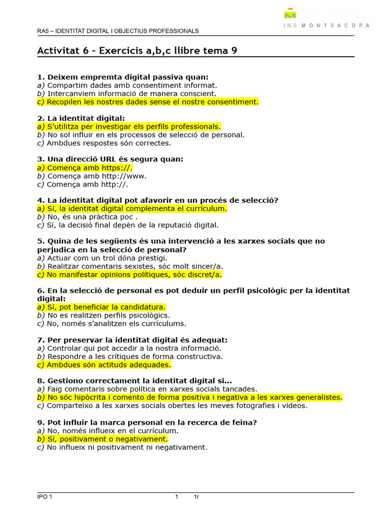Activitat 6 - Exercicis Llibre A, B, C | PDF