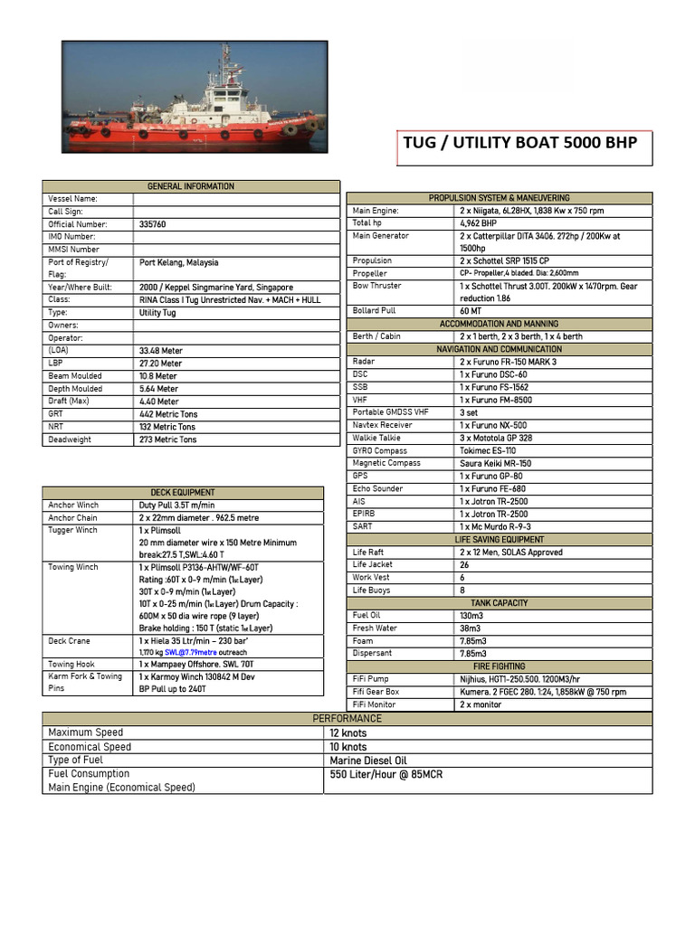 ASD Tug Specifications Malaysia | PDF | Tugboat | Shipping