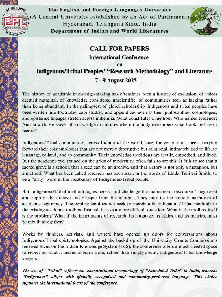 CFP EFLU - Indigenous Tribal Peoples' Research Methodology and ...