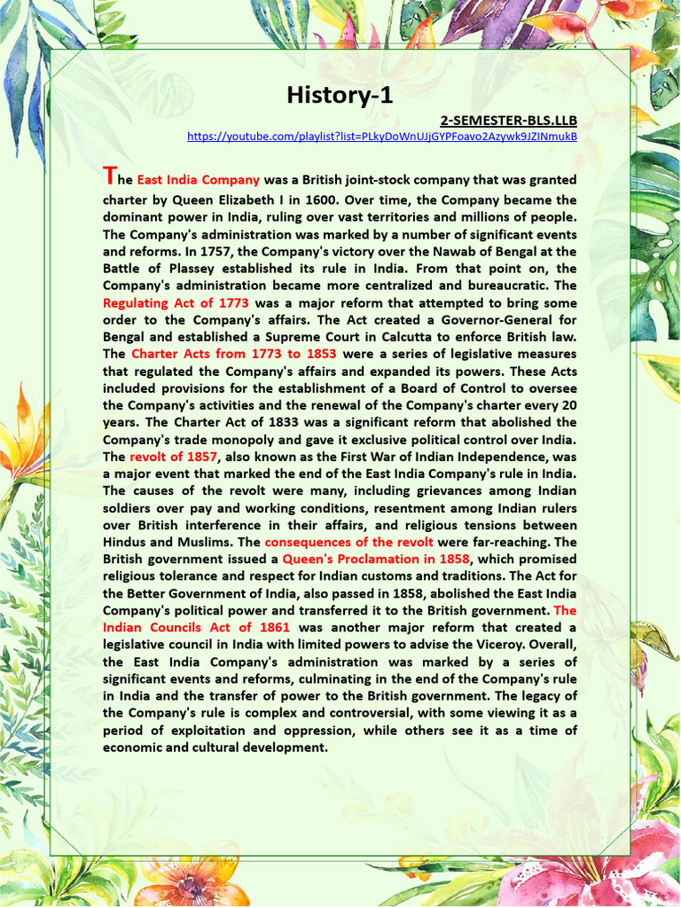 East India Company: Governance & Reforms | PDF | Indian Rebellion Of ...
