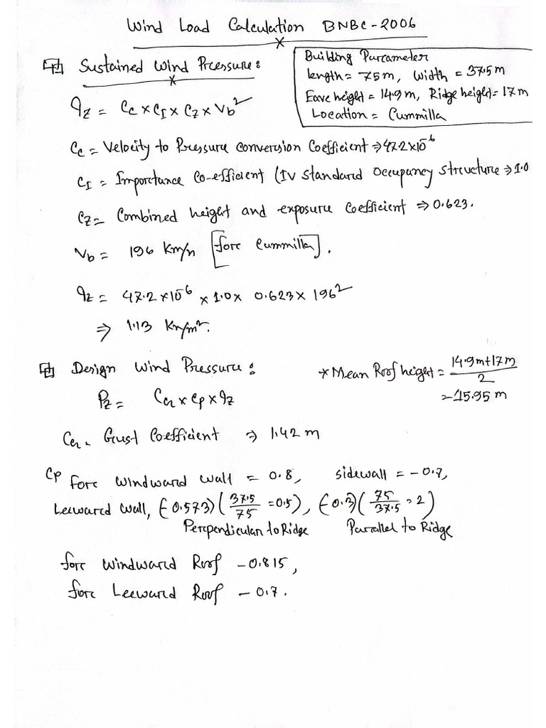 Wind Load Hand Calculation BNBC 2006 | PDF