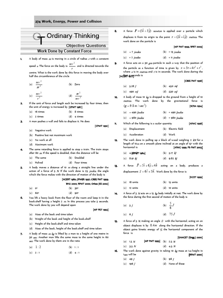 Work Power Energy DPP | PDF | Force | Momentum