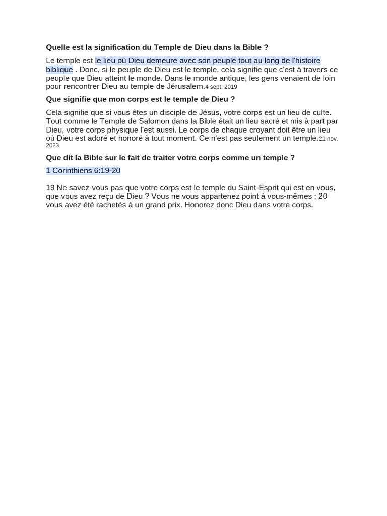 Signification du Temple de Dieu dans la Bible | PDF
