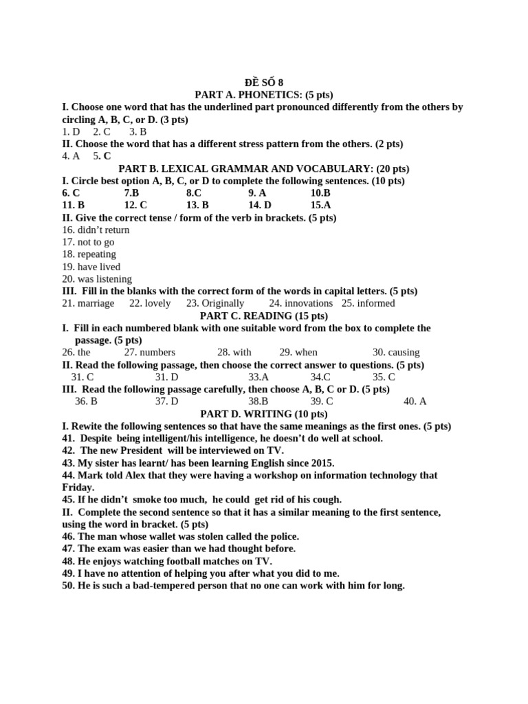 Phonetics and Grammar Practice Test | PDF