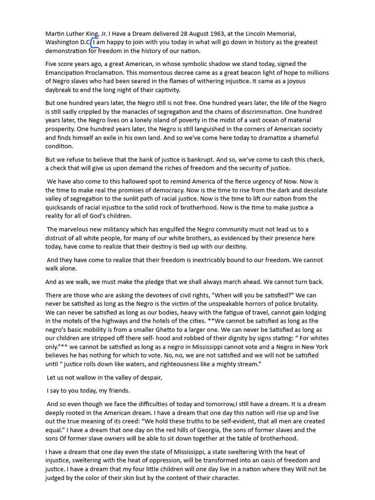 Martin Luther King Speech | PDF | Society Of The United States