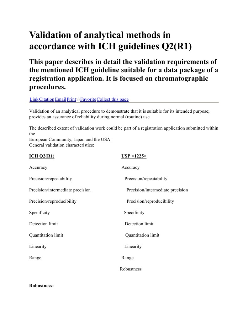 Validation of Analytical Methods in Accordance With ICH Guidelines Q2 ...