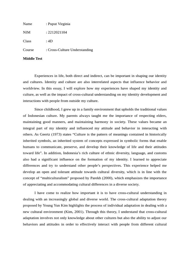 Puput Virginia - Middle Test CCU | PDF | Cross Cultural Communication ...