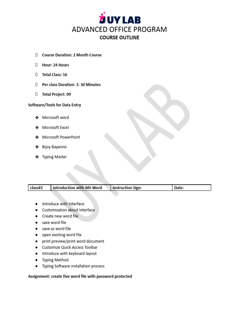 Advance MS Office Program Details Course Moudle | PDF | Microsoft Word ...
