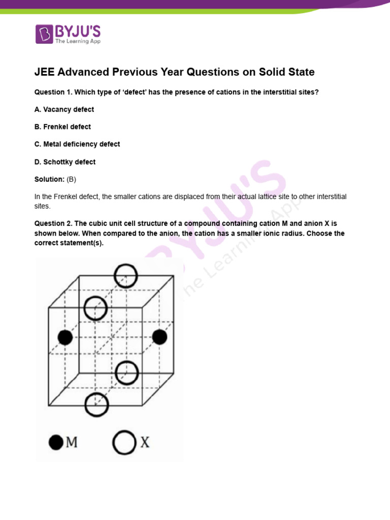 JEE Advanced Previous Year Questions On Solid State | PDF | Ion | Salt ...
