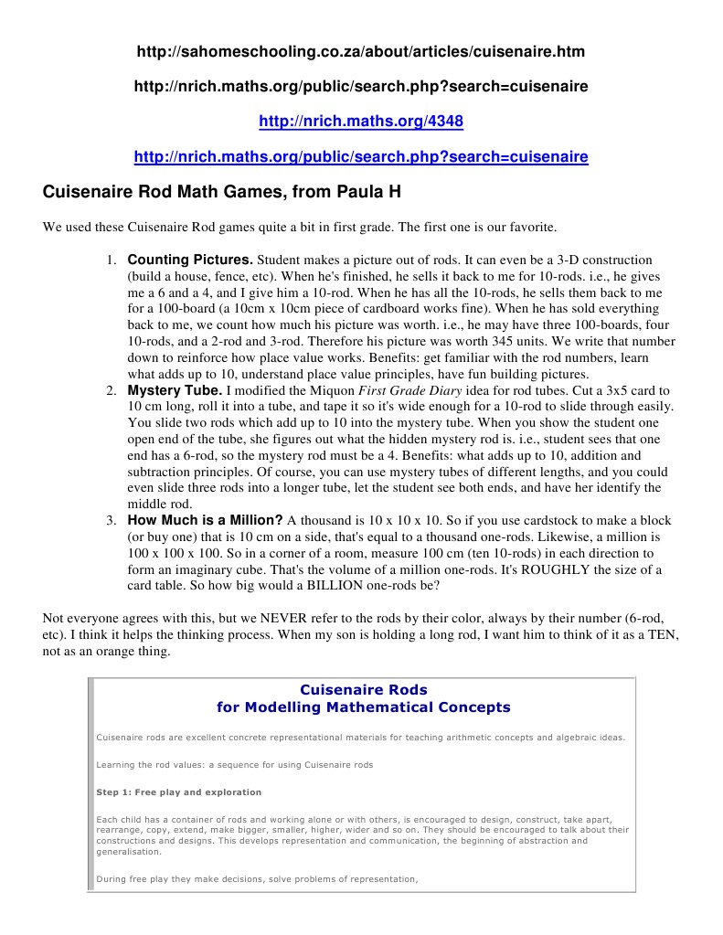 Cuisenaire Rods | PDF | Subtraction | Division (Mathematics) for Free Printable Cuisenaire Rods Pdf