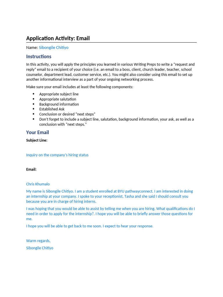 Internship Inquiry Email Template | PDF