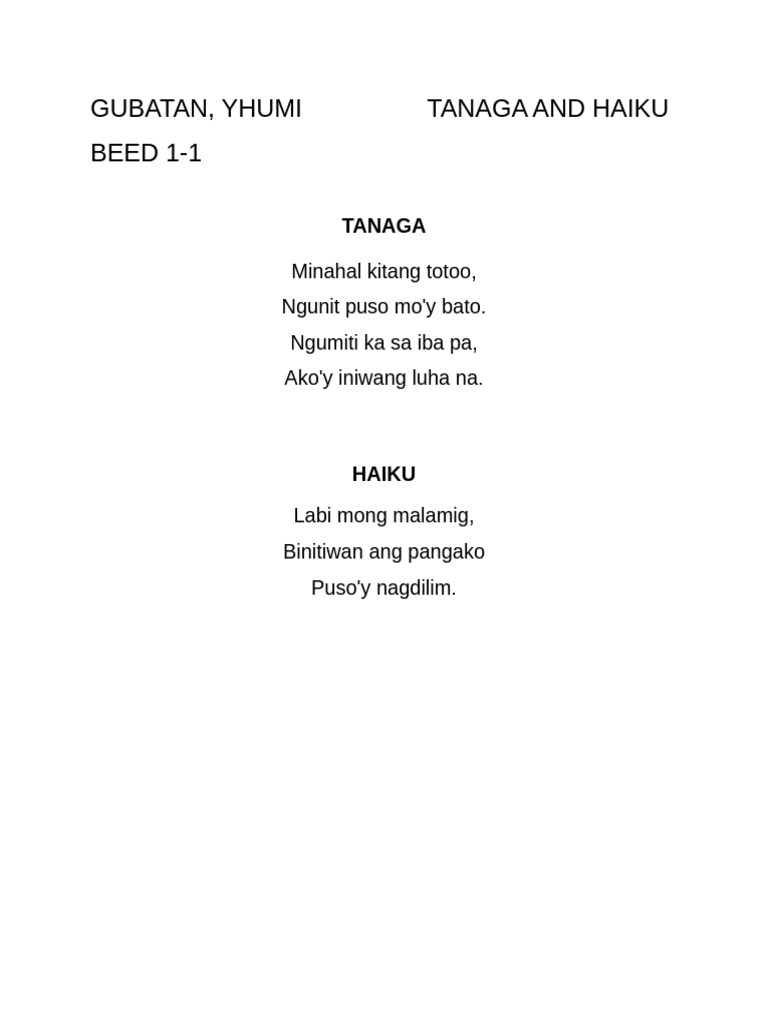 Tanaga and Haiku | PDF