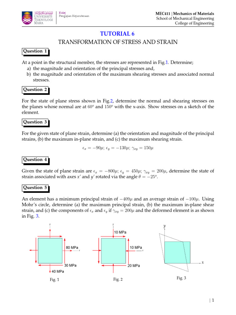 TUTORIAL_6___MEC411__20244_ | PDF | Stress (Mechanics) | Strength Of ...