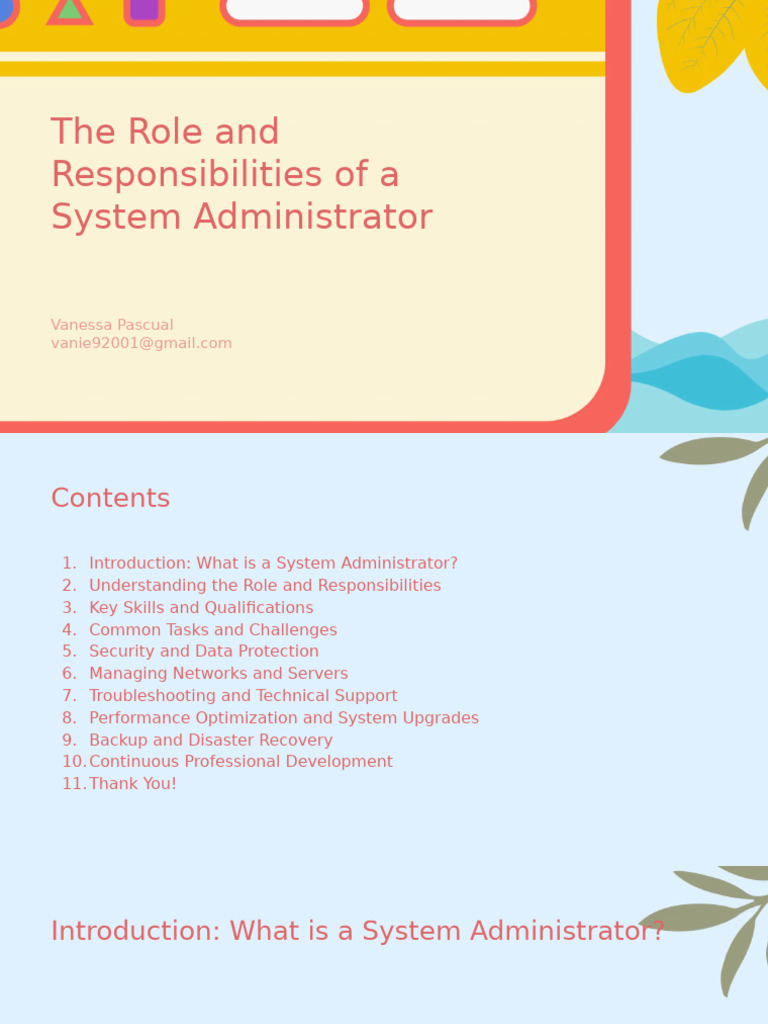 System Administrator Roles and Responsibilities | PDF | Computer ...