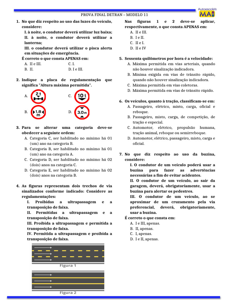 Prova Final Detran: Modelo 11 | PDF | Tráfego | Transporte