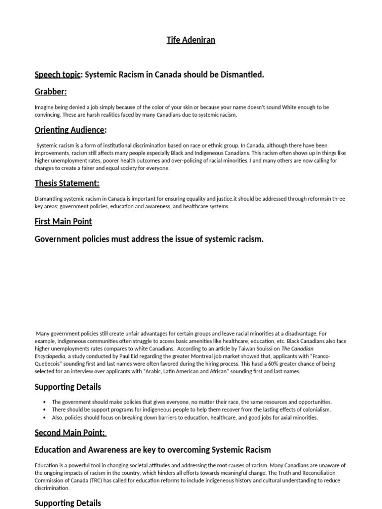 Dismantling Systemic Racism in Canada | PDF | Racism | Discrimination ...