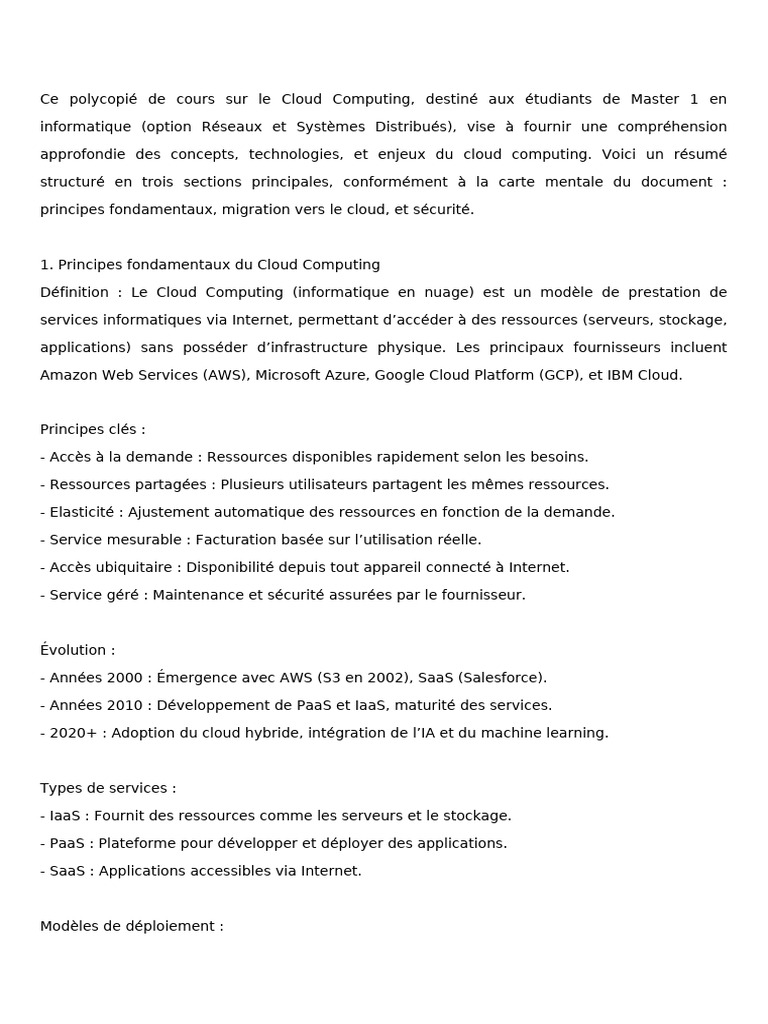 Résumé du cours sur le Cloud Computing | PDF | Cloud computing | Amazon ...