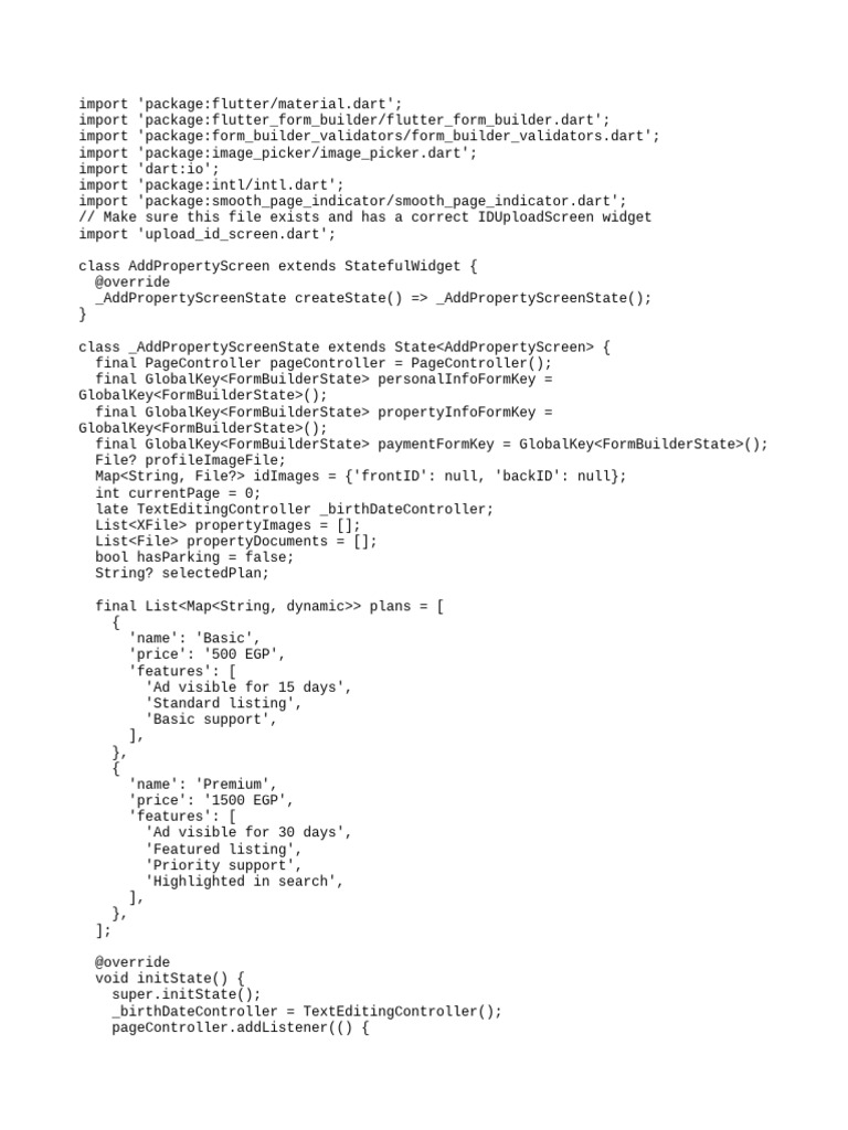Flutter Add Property Screen Code | PDF | Computer Programming