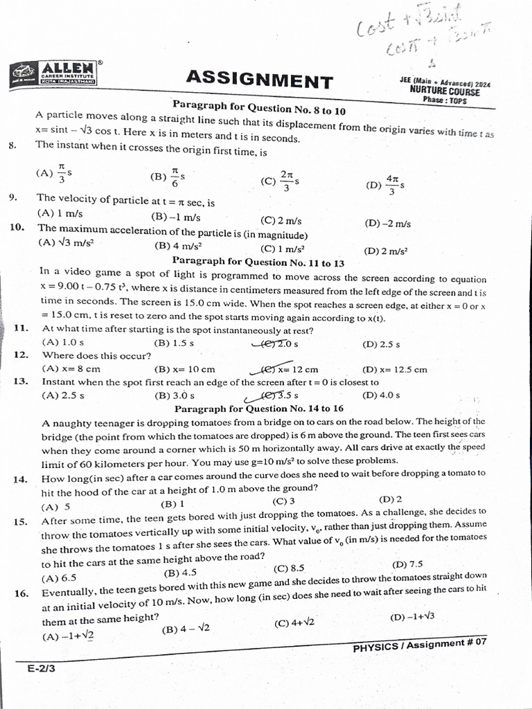 Advanced Questions On Iit Jee and Advance For All Subjects | PDF
