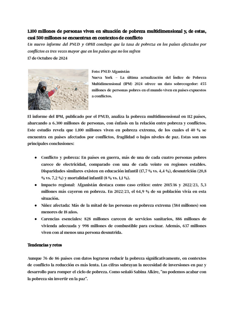Pobreza Multidimensional y Conflictos 2024 | PDF | Pobreza | Pobreza e ...