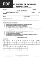 Form 2 Mathematics Term 1 Exam Paper | PDF | Area | Cartesian ...