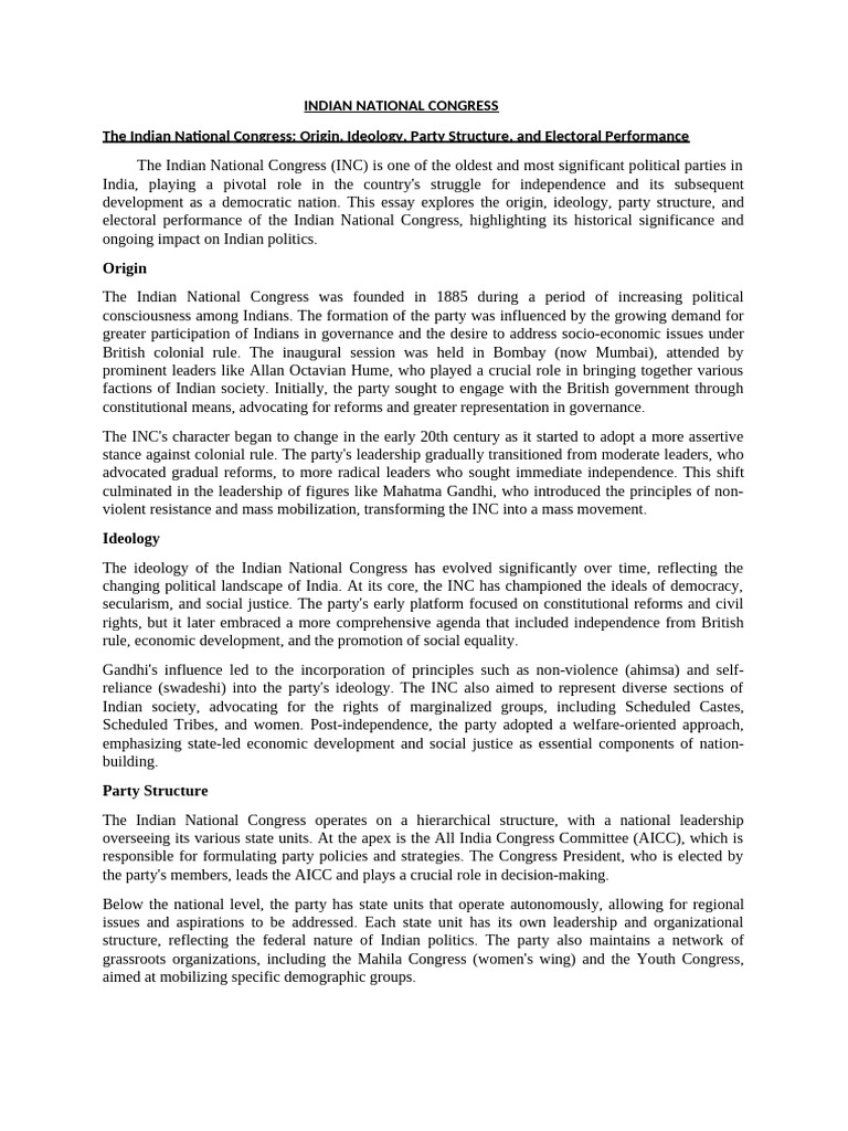 Indian National Congress Overview | PDF | Indian National Congress ...