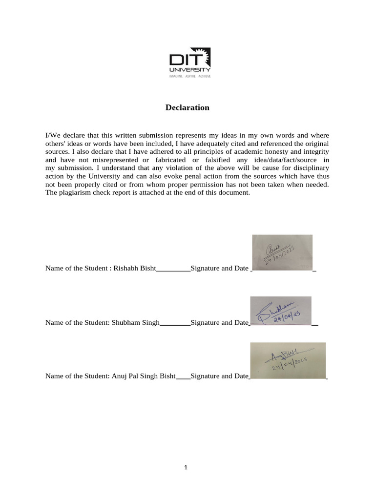 Academic Integrity Declaration | PDF