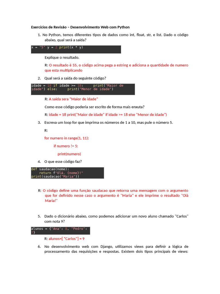 Exercicios Revisao A1 | PDF | Python (linguagem de programação ...