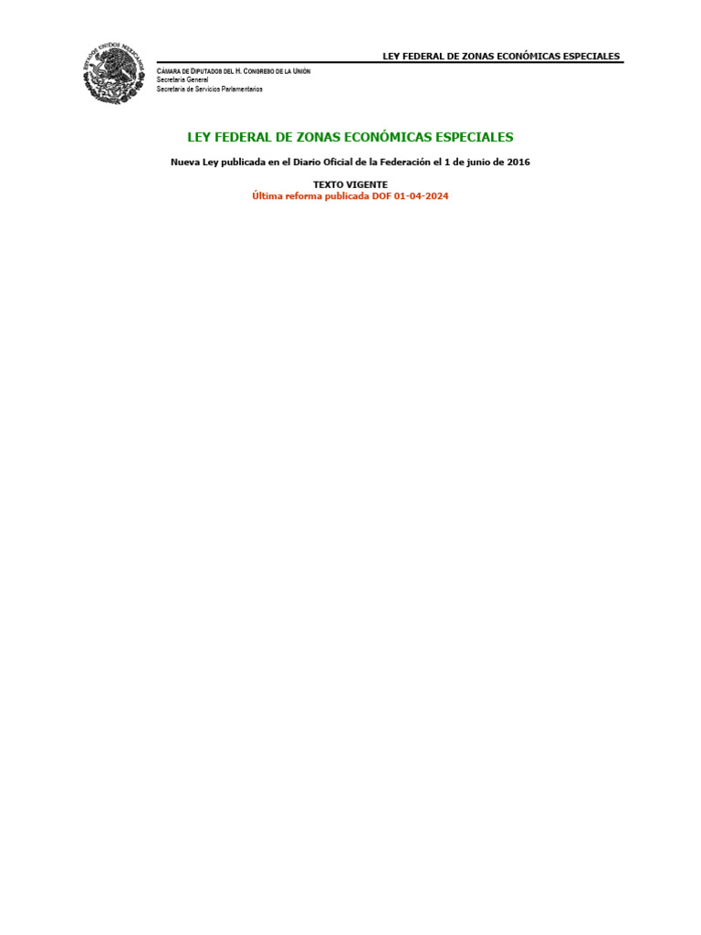 Ley de Zonas Económicas Especiales | PDF | México | Legislador
