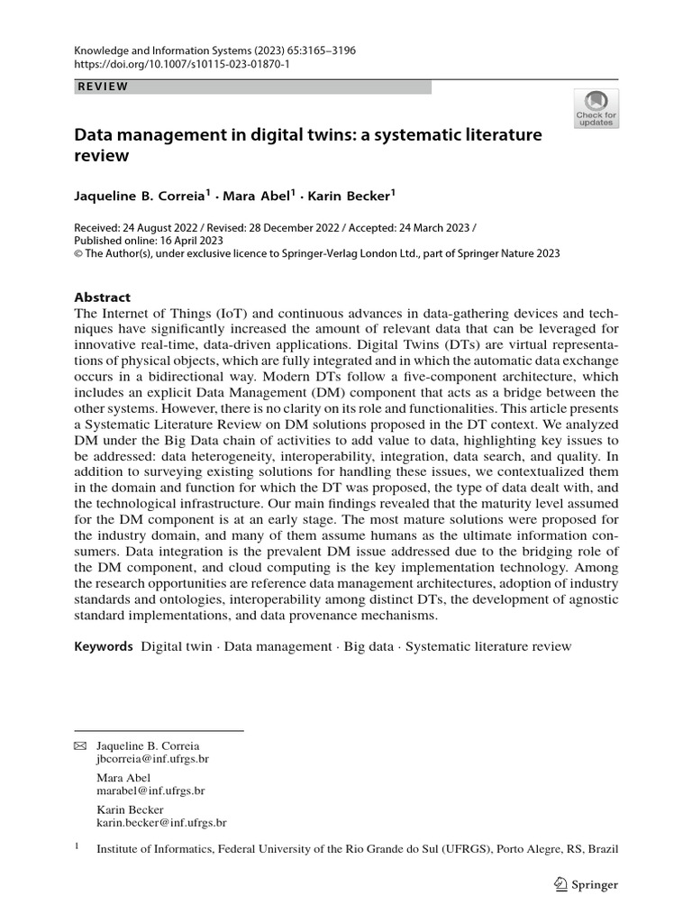 Data Management in Digital Twins: A Systematic Literature Review | PDF ...
