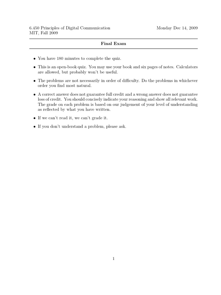 MIT Digital Communication Exam 2009 | PDF | Modulation ...