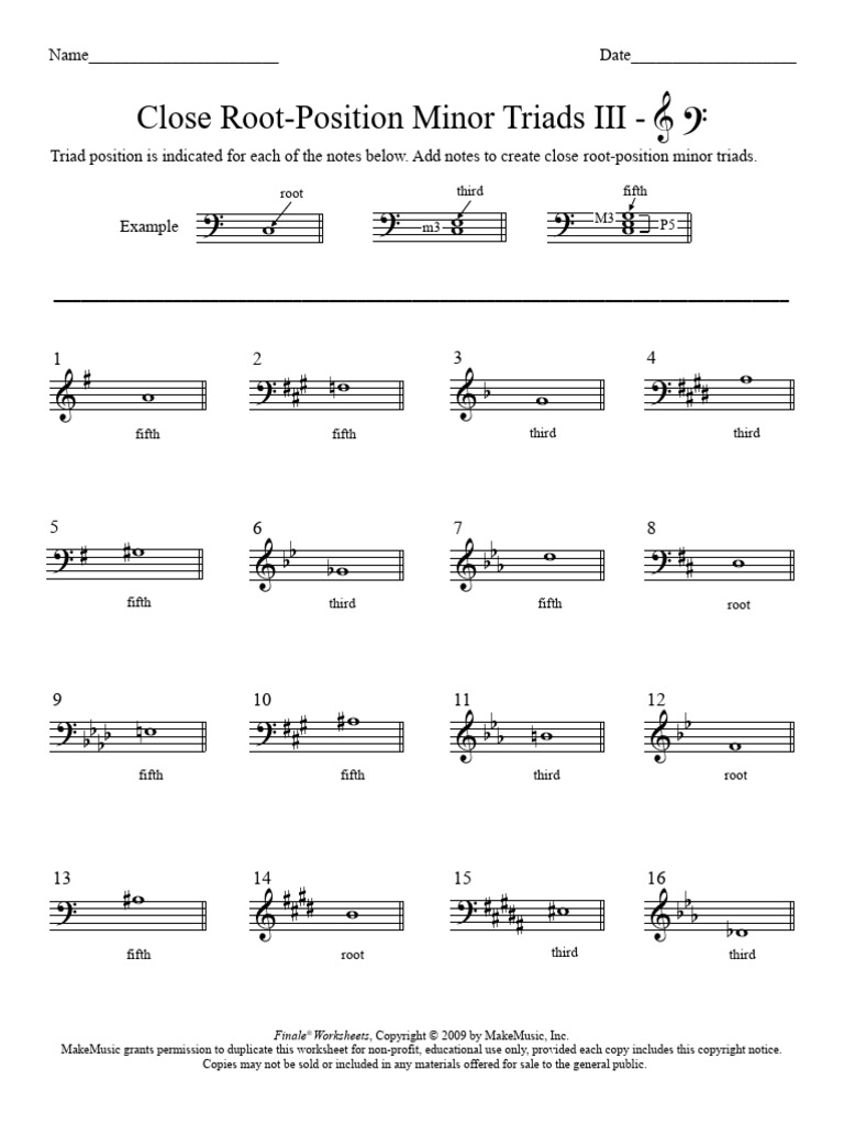Close Root-Position Minor Triads Worksheet | PDF | Copyright Law ...