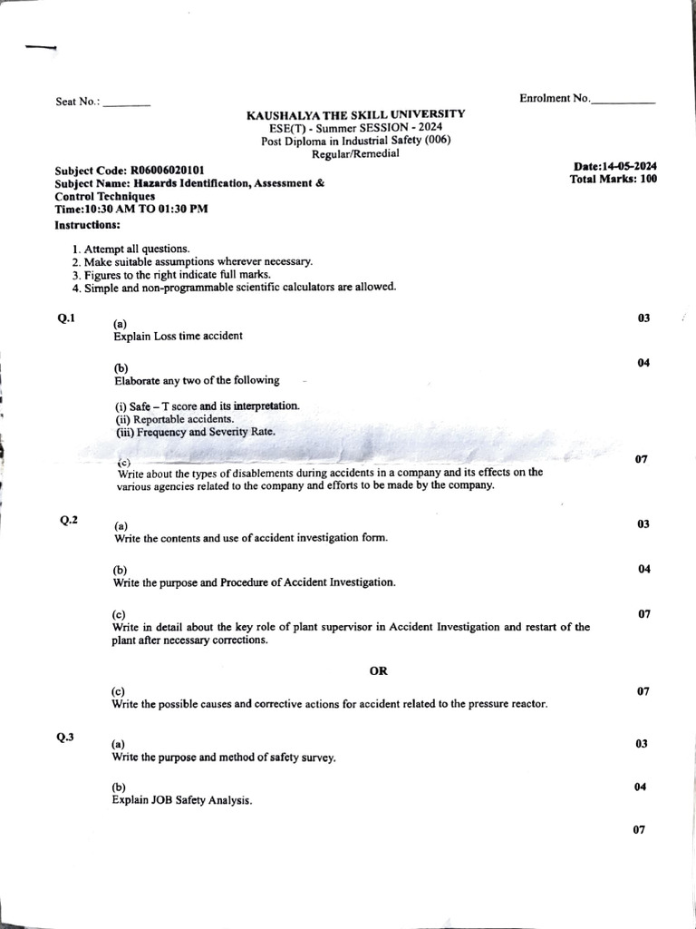 PDIS Exam Paper - Summer 2024 | PDF | Risk | Safety