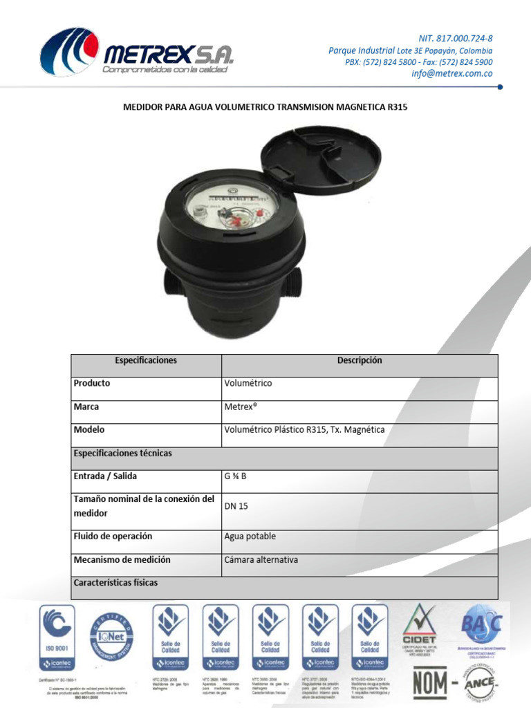 Medidor de Agua Volumétrico R315 | PDF