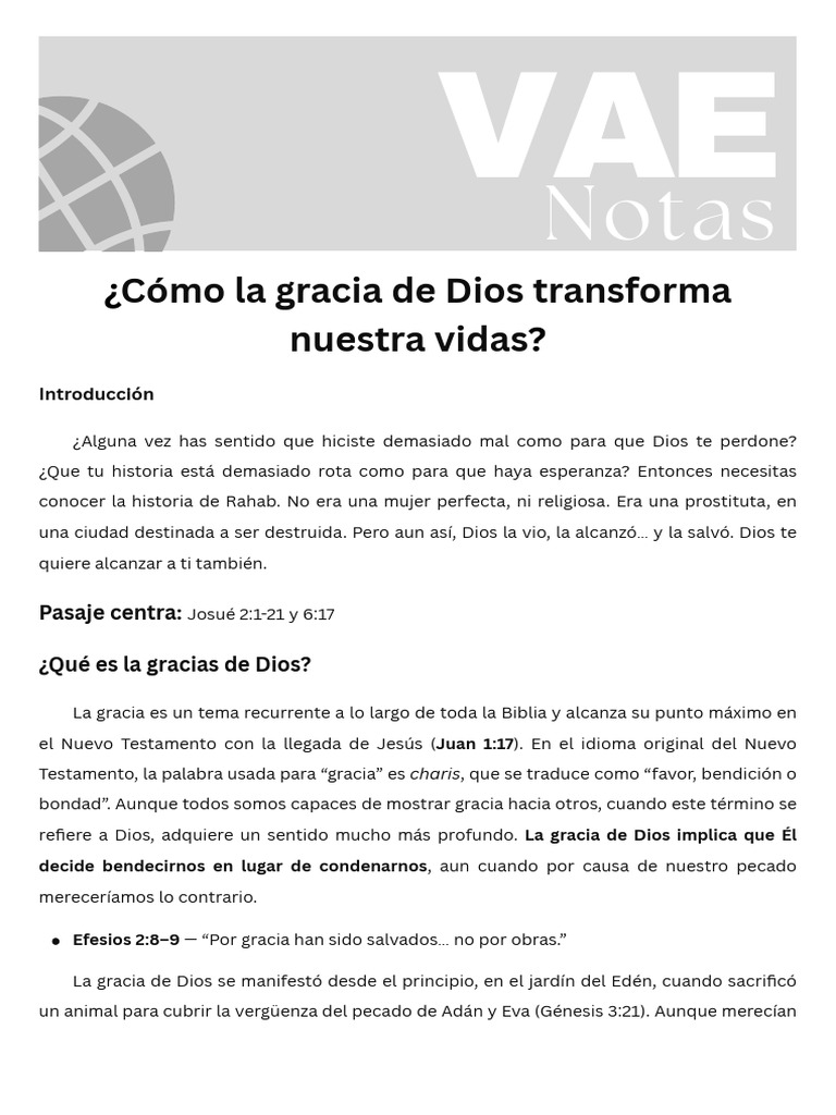 Co Mo La Gracia de Dios Transforma Nuestra Vidas | PDF | Joshua ...