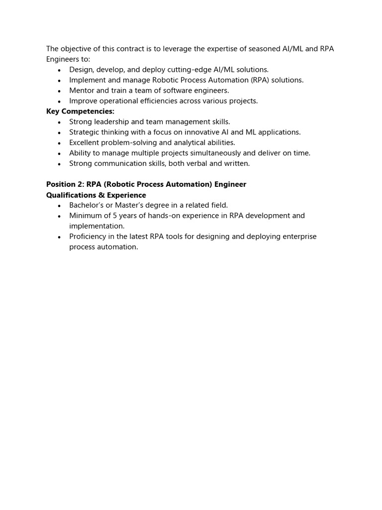 JD - RPA (Robotic Process Automation) Engineer | PDF