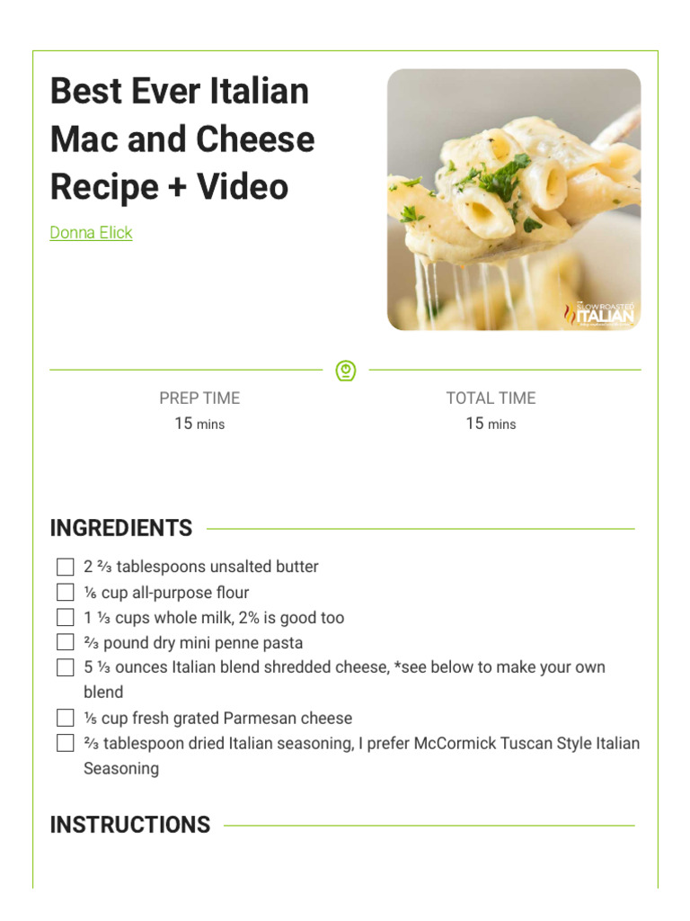 Best Italian Mac and Cheese Recipe | PDF | Pasta | Macaroni And Cheese