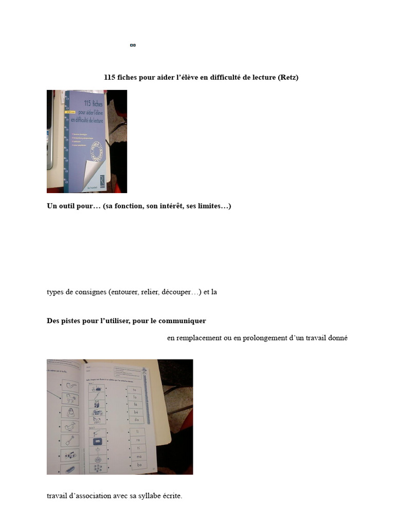 115 fiches pour élèves en difficulté de lecture | PDF