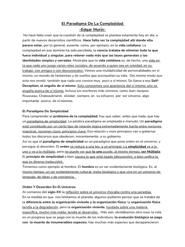 E. MORIN. El Paradigma de La Complejidad | PDF | Razón | Vida