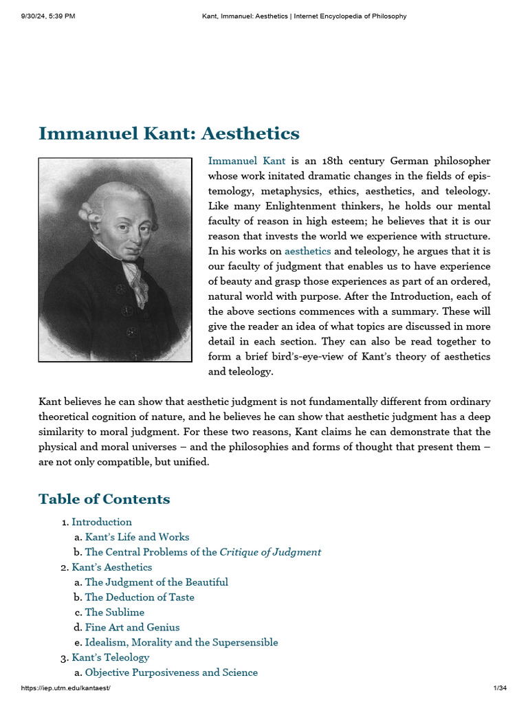 Kant, Immanuel - Aesthetics - Internet Encyclopedia of Philosophy | PDF ...